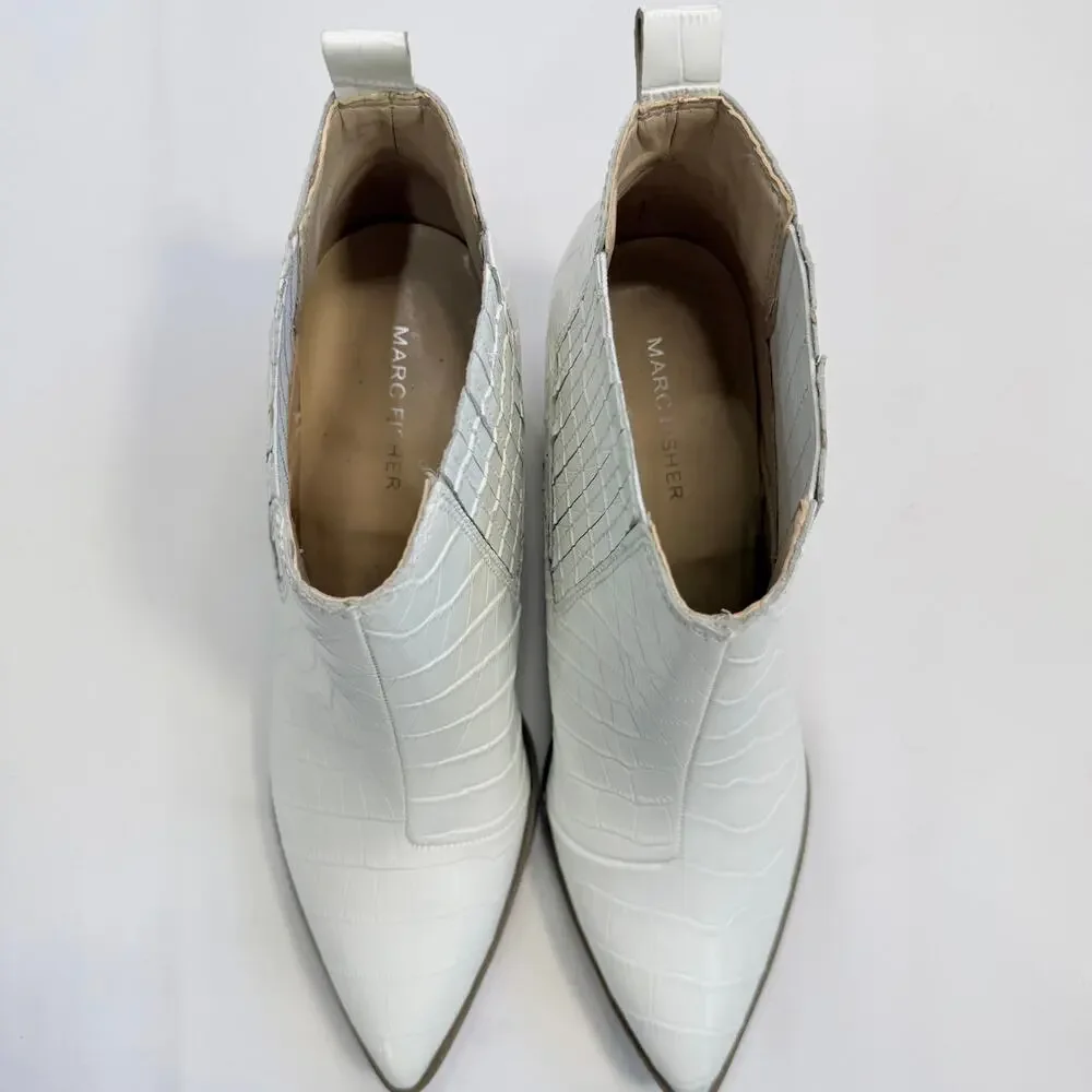 Marc Fisher White Western Ankle Boots Croc Embossed 9 Coastal Cowgirl Festival - Picture 2 of 10